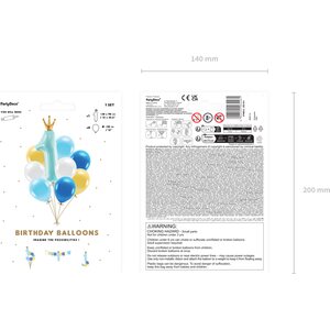 Balloon set First Birthday, blue: 1pkt/9pc.