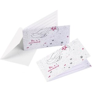 8 Invitations & Envelopes Be a Mermaid Paper 8 x 14 cm