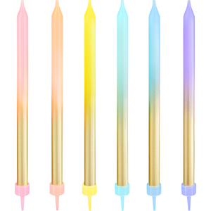 Birthday candles gold rainbow 6 pieces.