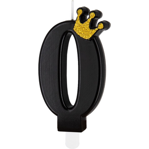 Black candle with golden crown number 0