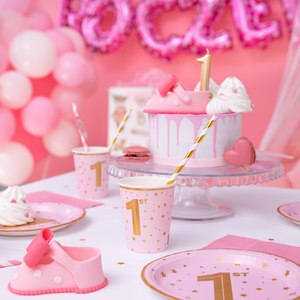 Pink mug with gold stars Year old 220ml 6 pcs.