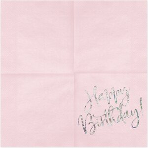 Lautasliina Happy Birthday, vaaleanpunainen, 33 x 33 cm 20 kpl/pkt