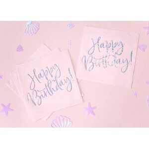 Lautasliina Happy Birthday, vaaleanpunainen, 33 x 33 cm 20 kpl/pkt