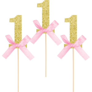 Cake toppers no 1 pink bow 6 pcs.