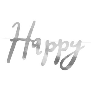 Banner Happy Birthday, silver, 16.5x62cm