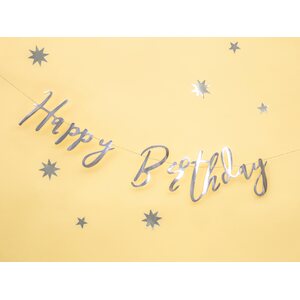Banner Happy Birthday, silver, 16.5x62cm