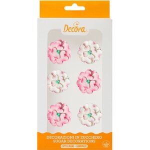 Decora 6 DOGWOOD FLOWERS PINK WHITE SUGAR DECORATIONS