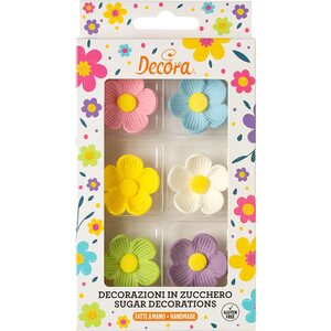 Decora 6 SUGAR DECORATION BIG FLOWERS VARIED COLORS