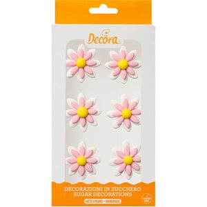 Decora 6  TWO TONE DAISIES PINK SUGAR DECORATIONS