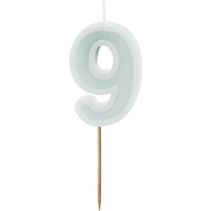 Birthday candle Number 9, light mint, 6 cm