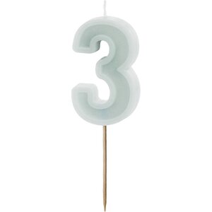 Birthday candle Number 3, light mint, 6 cm