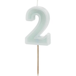 Birthday candle Number 2, light mint, 6 cm