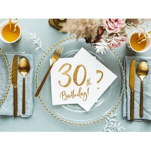 Napkins 30th Birthday, white, 33x33cm: 1pkt/20pc.