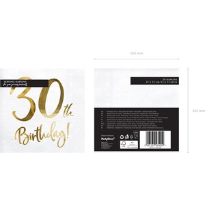 Napkins 30th Birthday, white, 33x33cm: 1pkt/20pc.
