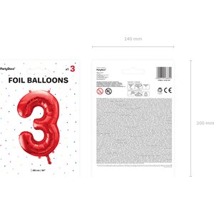 Numerofoliopallo 3 punainen 86 cm