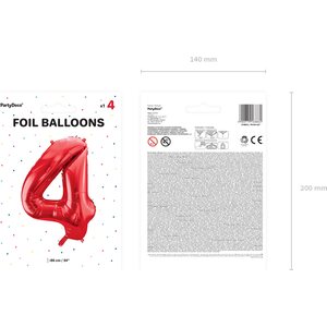 Numerofoliopallo 4 punainen 86 cm