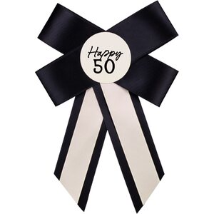 Rosette for 50th birthday, cream-black, 11x17 cm
