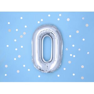 Foil Balloon Number 0, 35cm, silver