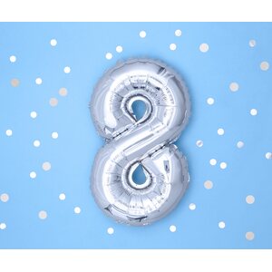 Foil Balloon Number 8, 35cm, silver