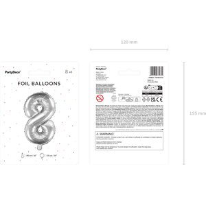 Foil Balloon Number 8, 35cm, silver