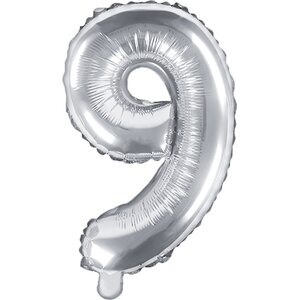 Foil Balloon Number ''9'', 35cm, silver