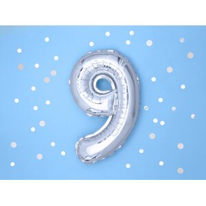 Foil Balloon Number 9, 35cm, silver