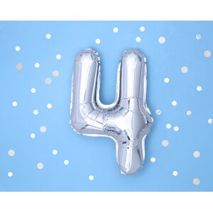 Foil Balloon Number 4, 35cm, silver