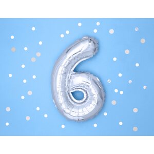 Foil Balloon Number 6, 35cm, silver