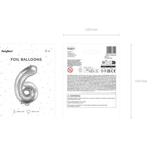 Foil Balloon Number 6, 35cm, silver
