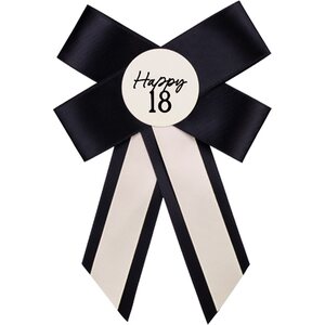 Rosette for 18th birthday, cream-black, 11x17 cm