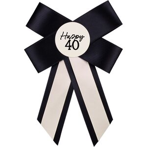 Rosette for 40th birthday, cream-black, 11x17 cm