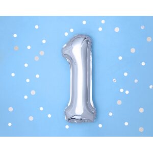 Foil Balloon Number 1, 35cm, silver