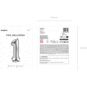Foil Balloon Number 1, 35cm, silver