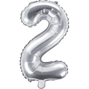 Foil Balloon Number ''2'', 35cm, silver