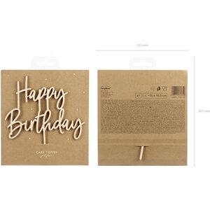 Wooden topper Happy Birthday, 16.5cm