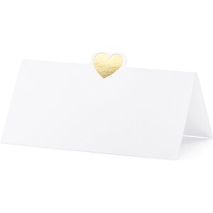 Paikkakortti valkoinen 10 x 5 cm kultainen sydän 10 kpl/pkt