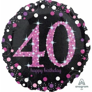 Happy Birthday 40 pinkki, tavallinen foliopallo