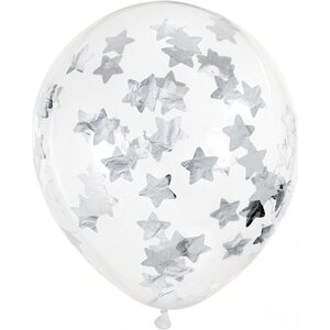 Konfetti-ilmapallot - tähdet 30 cm hopea1pkt/6kpl.
