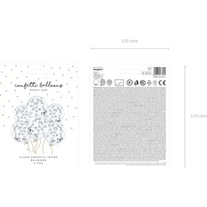 Confetti balloons - stars, 30 cm, silver: 1pkt/6pc.