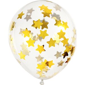 Confetti balloons - stars, 30 cm, gold: 1pkt/6pc.