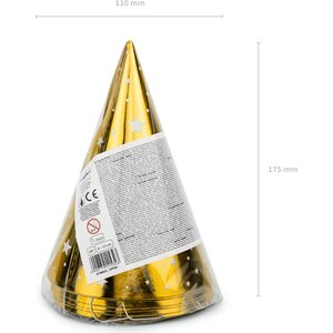 Juhlahattu, kulta-valkoiset tähdet, 16 cm, 6 kpl/pkt