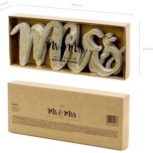 Puiset kirjaimet Mr & Mrs glitterkulta 50 x 10 cm