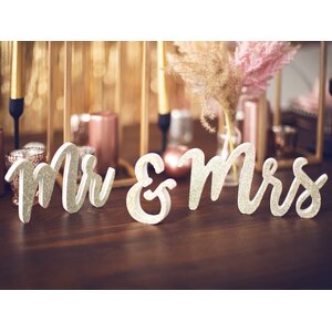 Puiset kirjaimet Mr & Mrs glitterkulta 50 x 10 cm