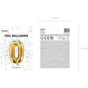 Foil Balloon Number 0, 35cm, gold