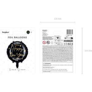 Happy New Year tavallinen foliopallo 45 cm musta