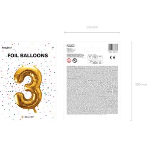 Foil Balloon Number ''3'', 86cm, gold