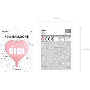 Foil Balloon Heart - It's a girl, 45cm, light pink