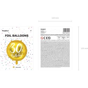 30th Birthday tavallinen foliopallo kulta 45 cm