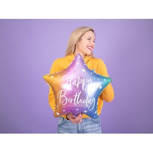 Happy Birthday tavallinen foliopallo tähti, 40 cm, sateenkaariväritys
