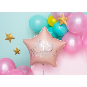 Happy Birthday tavallinen foliopallo, 40 cm, puuteriroosa